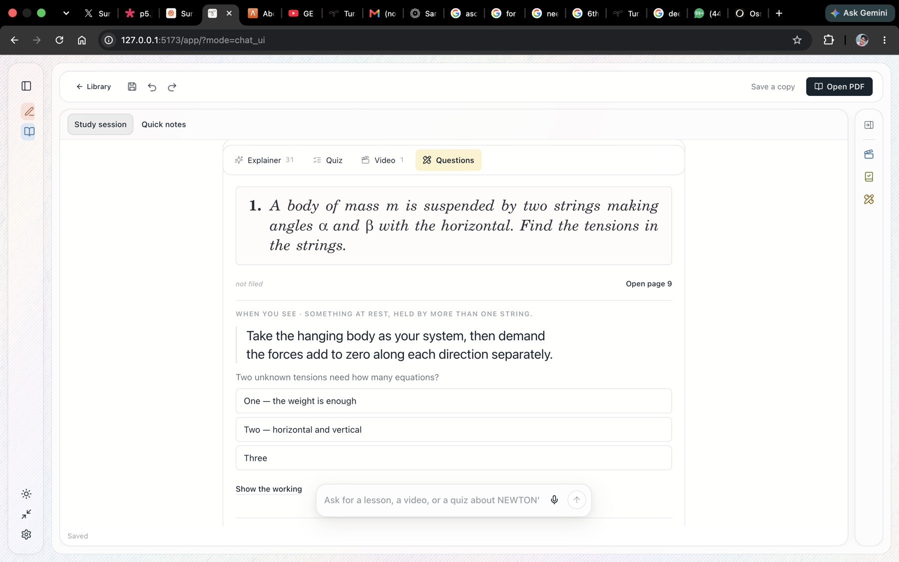 A practice question and guided reasoning inside Tura